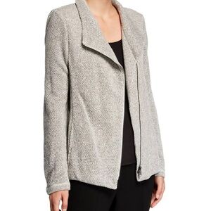 Eileen Fisher 100% Organic Cotton Twist Terry Zip-Front Moto Jacket Ash Size XL